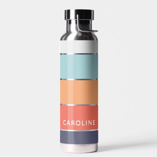 コーラルオレンジレッドダークブルーシーフオームグリーンストライプズ ウォーターボトル (左面)