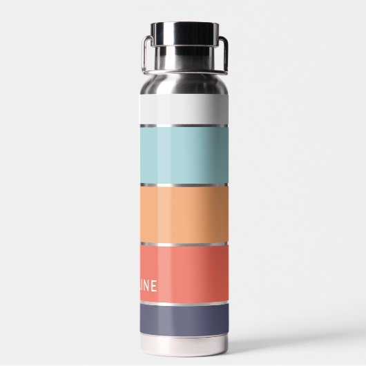 コーラルオレンジレッドダークブルーシーフオームグリーンストライプズ ウォーターボトル (背面)