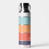 コーラルオレンジレッドダークブルーシーフオームグリーンストライプズ ウォーターボトル (正面)