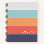 コーラルオレンジレッドダークブルーシーフオームグリーンストライプズ ノートブック (正面)