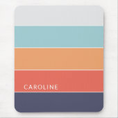 コーラルオレンジレッドダークブルーシーフオームグリーンストライプズ マウスパッド (正面)