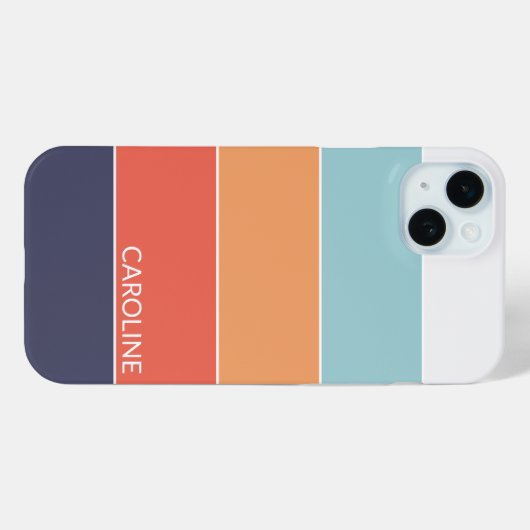 コーラルオレンジレッドダークブルーシーフオームグリーンストライプズ Case-Mate iPhoneケース (裏面 (横))