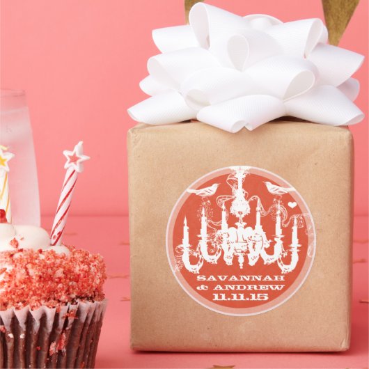 コーラルオレンジヴィンテージラブバードシャンデリア ラウンドシール (パーティー)