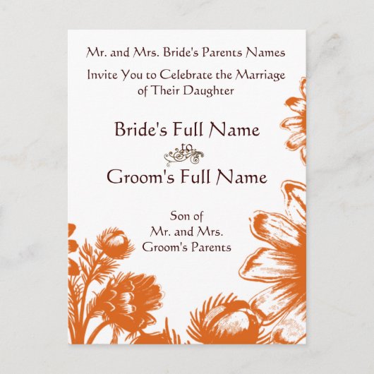 コーラルオレンジヴィンテージ結婚の花 案内ポストカード (正面)