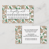 コーラルオレンジ色の水カラーフローラパイナップルパターン ロイヤリティカード (正面/裏面)