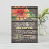 コーラルオレンジ色の花;素朴引っ越し祝いパーティーパーティー 招待状 (スタンド正面)