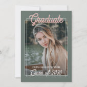 コーラルオレンジ赤面レッドセージ緑の卒業 案内状 (正面)