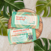 コーラルオレンジ鮮やかなジェイドグリーン抽象芸術アートパターン 名刺