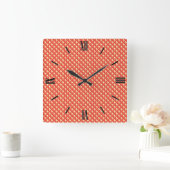 コーラルオレンジ、エナメルルック、スタッズグリッド スクエア壁時計 (ホーム)