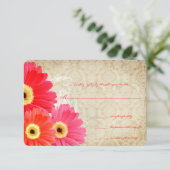 コーラルオレンジ ピンク ゲルバー デイジー ウェディング 招待状 (スタンド正面)