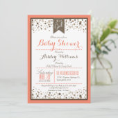 コーラルオレンジ、ホワイト、トープ赤ちゃんモダンシャワー 招待状 (スタンド正面)
