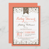 コーラルオレンジ、ホワイト、トープ赤ちゃんモダンシャワー 招待状 (正面/裏面)