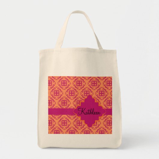 コーラルオレンジ&マゼンタアラベスクモロッコ トートバッグ (正面)