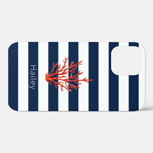 コーラルオンネイビーとホワイトストライプの航海のiPhoneケース Case-Mate iPhoneケース (裏面 (横))