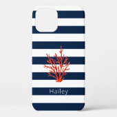 コーラルオンネイビーとホワイトストライプの航海のiPhoneケース Case-Mate iPhoneケース (裏面)