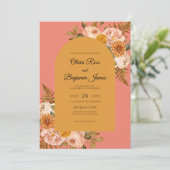 コーラルオーカーの野生の花の結婚式 招待状 (スタンド正面)
