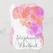 コーラルオーキッドウォーターカラーバタフライブリス結婚ズ 招待状 (正面/裏面)