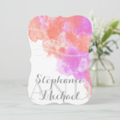 コーラルオーキッドウォーターカラーバタフライブリス結婚ズ 招待状 (スタンド正面)