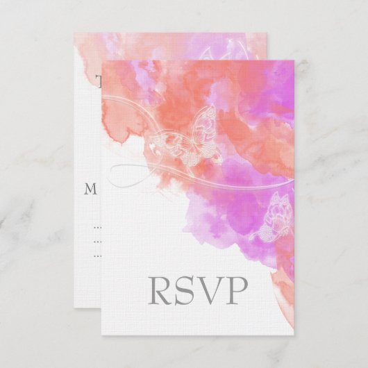 コーラルオーキッドウォーターカラーバタフライブリスsvp 出欠カード (正面/裏面)