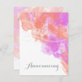 コーラルオーキッドウォーターカラーバタフライ婚約アノウ 案内状 (正面/裏面)