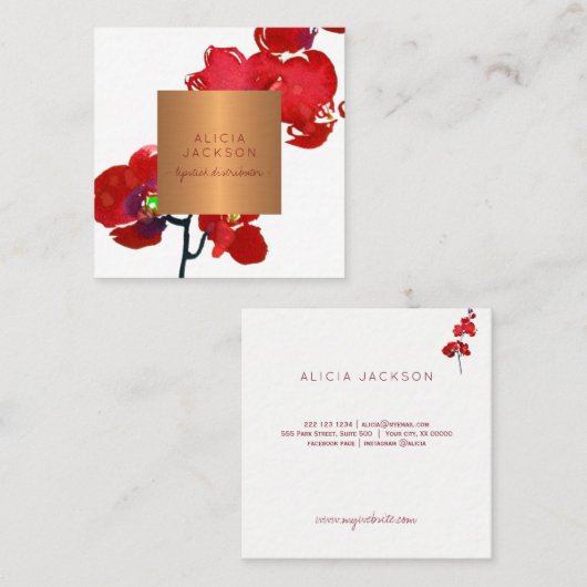 コーラルオーキッド銅バラ金ゴールド口紅ディストリビューター スクエア名刺 (正面/裏面)