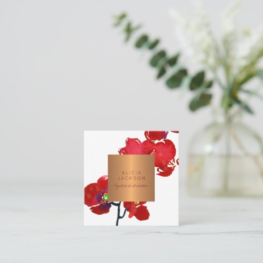 コーラルオーキッド銅バラ金ゴールド口紅ディストリビューター スクエア名刺 (スタンド正面)