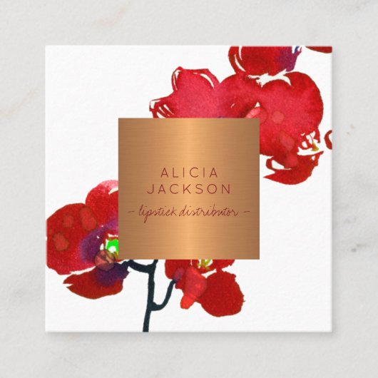 コーラルオーキッド銅バラ金ゴールド口紅ディストリビューター スクエア名刺 (正面)