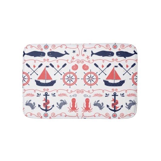 コーラルオ航海のレンジネイビークジラのロープとバナー バスマット (正面)