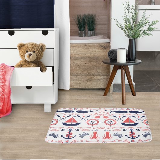 コーラルオ航海のレンジネイビークジラのロープとバナー バスマット