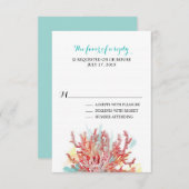 コーラルカラフルリーフの水の色 | ウェディングRSVP 出欠カード (正面/裏面)