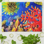 コーラルカラフルリーフデザイン キッチンタオル (折り畳み)