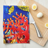 コーラルカラフルリーフデザイン キッチンタオル (四つ折り)