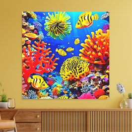 コーラルカラフルリーフデザイン キャンバスプリント