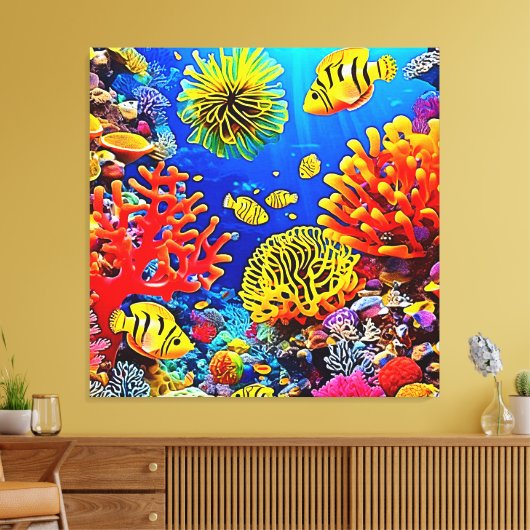コーラルカラフルリーフデザイン キャンバスプリント (インサイチュ (リビング))