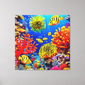 コーラルカラフルリーフデザイン キャンバスプリント (正面)