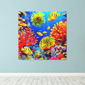 コーラルカラフルリーフデザイン キャンバスプリント (インサイチュ (ウッドフロア))