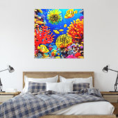 コーラルカラフルリーフデザイン キャンバスプリント (インサイチュ (寝室))