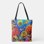 コーラルカラフルリーフデザイン トートバッグ (裏面)