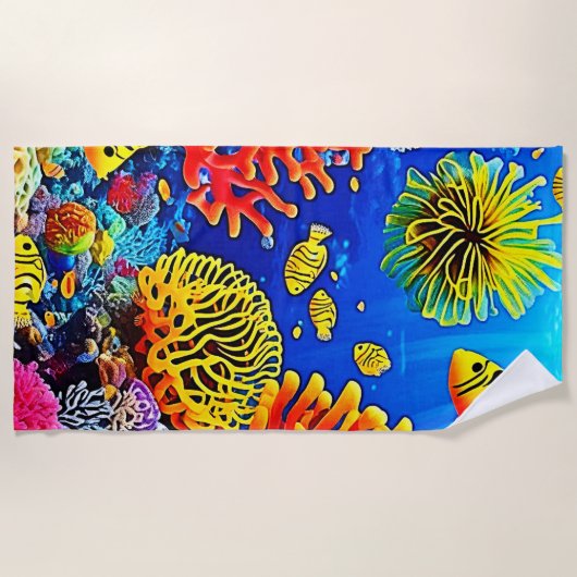 コーラルカラフルリーフデザイン ビーチタオル (正面)