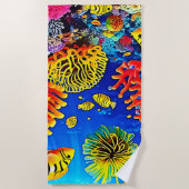 コーラルカラフルリーフデザイン ビーチタオル (正面)