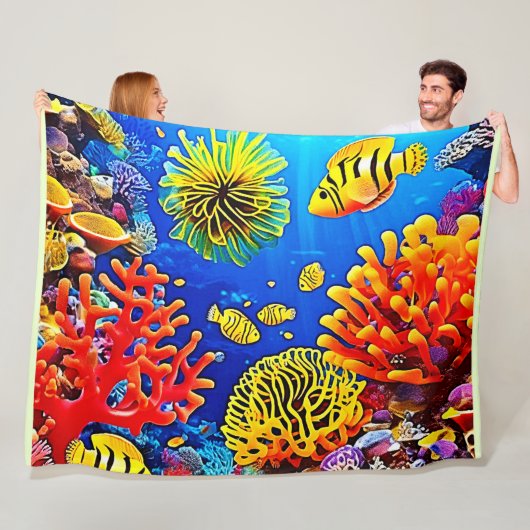 コーラルカラフルリーフデザイン フリースブランケット (インサイチュ)