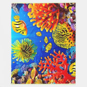 コーラルカラフルリーフデザイン フリースブランケット (正面)