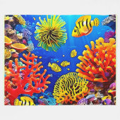 コーラルカラフルリーフデザイン フリースブランケット (正面(横))