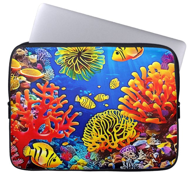 コーラルカラフルリーフデザイン ラップトップスリーブ (正面)