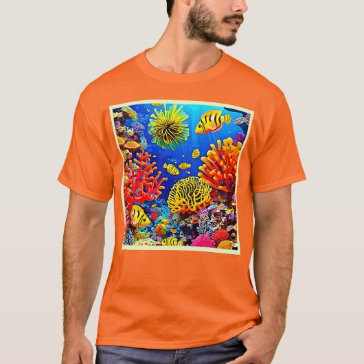 コーラルカラフルリーフデザイン Tシャツ (正面)