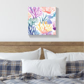 コーラルカラフル | 海サンゴの絵を描水色 キャンバスプリント (インサイチュ (寝室))