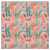 コーラルカラーの水彩サボテン ファブリック (見本)