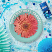 コーラルカラージェルベラデイジーフォトミントグリーン ペーパープレート (パーティー)