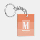 コーラルカラーブロックカスタムのモノグラム名 キーホルダー (正面左)