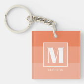 コーラルカラーブロックカスタムのモノグラム名 キーホルダー (正面)